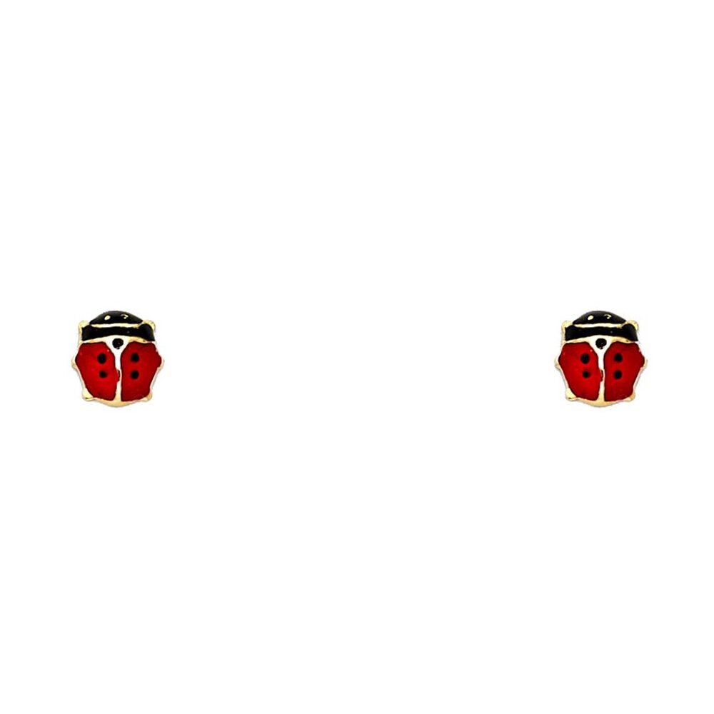 14KT Gold Ladybug Enamel Stud Screw Back Earrings 6mm